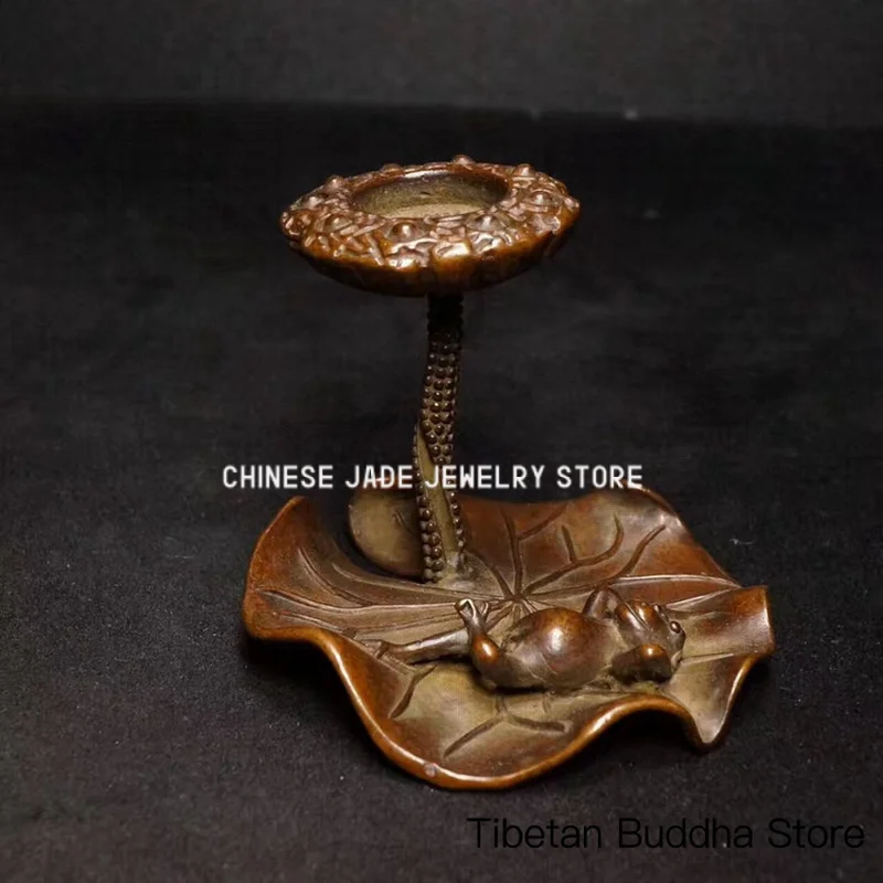 Solid copper lotus leaf and frog-shaped backflow incense holder, small decorative piece, copper tea pet, tea accessory, copper s