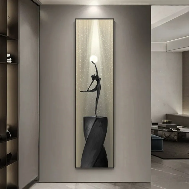 Modern light luxury entrance decorative painting slender strip abstract art dance figure aisle corridor model room wall hanging