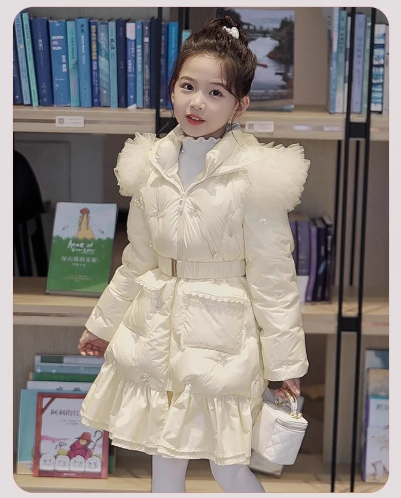 سترة شتوية مطرزة مطرزة للأطفال، أزياء طويلة، ملابس قطنية سميكة ودافئة ولطيفة مع صوف مضاف #5