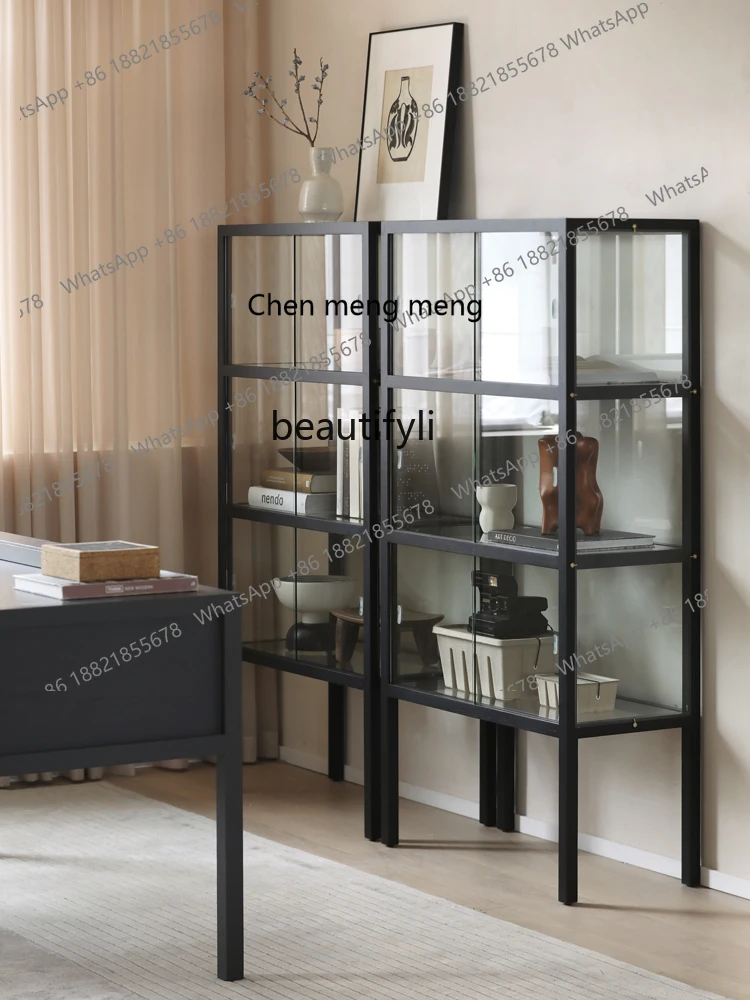 Modern Minimalist Nordic White Wax Museum Glass Hand Cabinet Display Camera Storage Cabinet Black furniture  living room
