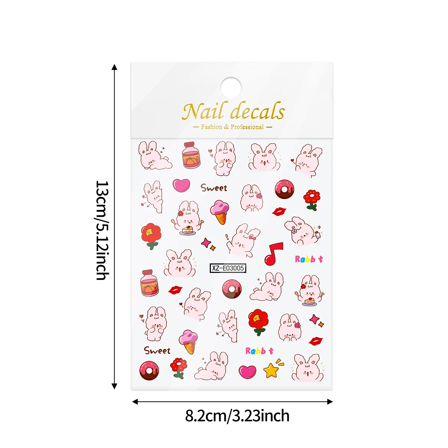 1Pcs Kawaii Pink Ribbit Nail Stickers Flower Donut Ice-Cream Bunny Self Adhesive Nails Decals Kid Girl Cartoon Manicure Sliders view 6