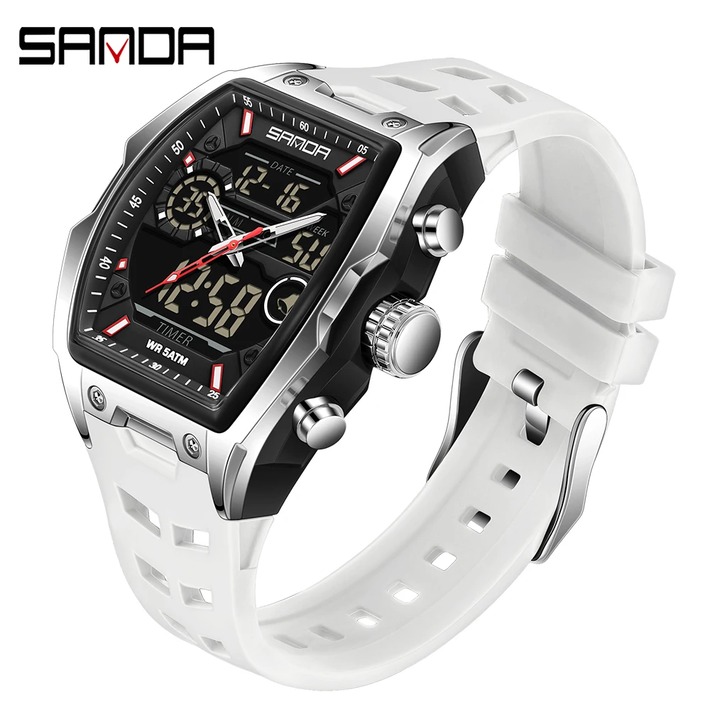 Men's Electronic Watch with Big Dial and Dual Display