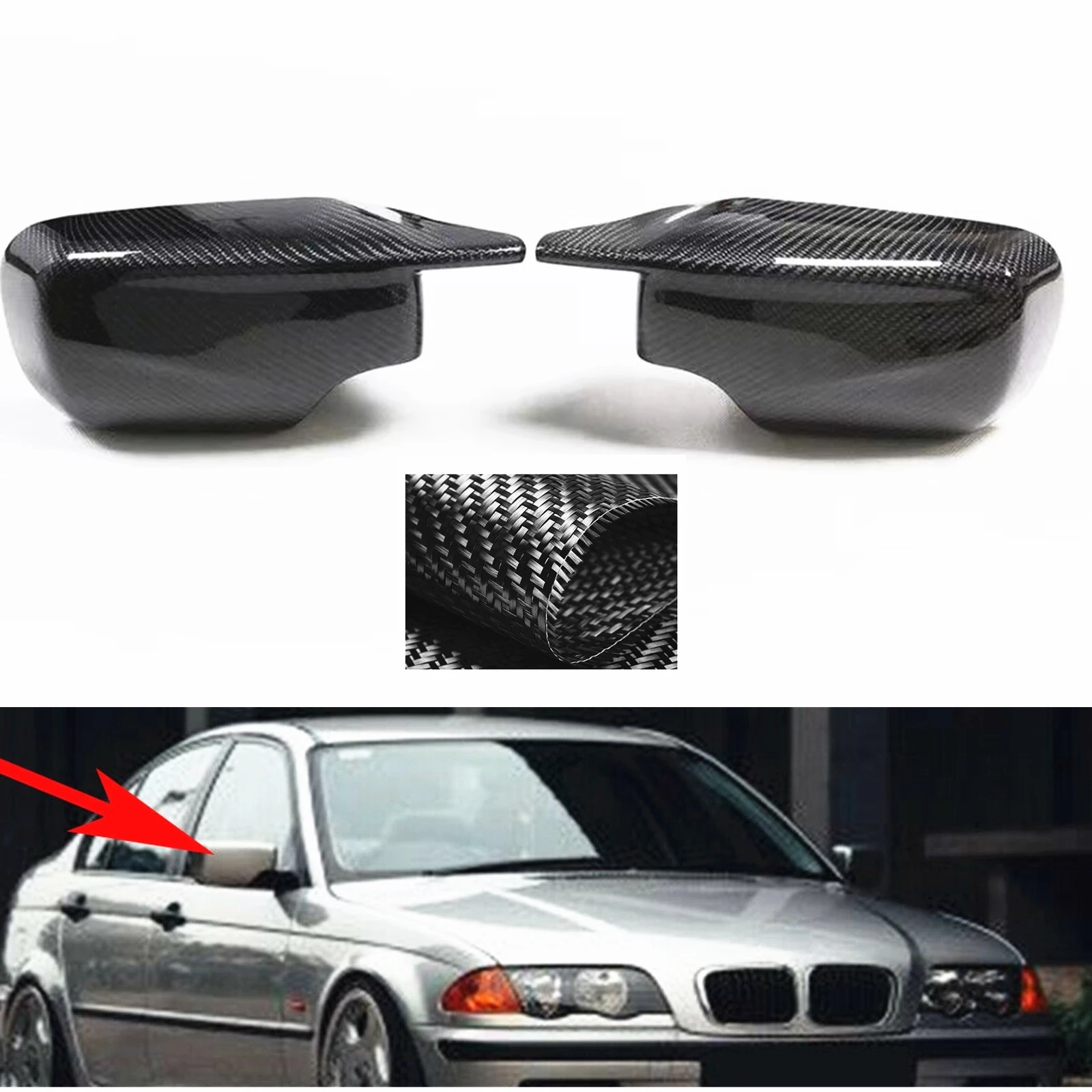 

For BMW 3 Series E46 320i 325i 328i 330i Sedan 1998-2005 4 Door E39 Real Carbon Fiber Rear View Mirror Cover Caps Replacement