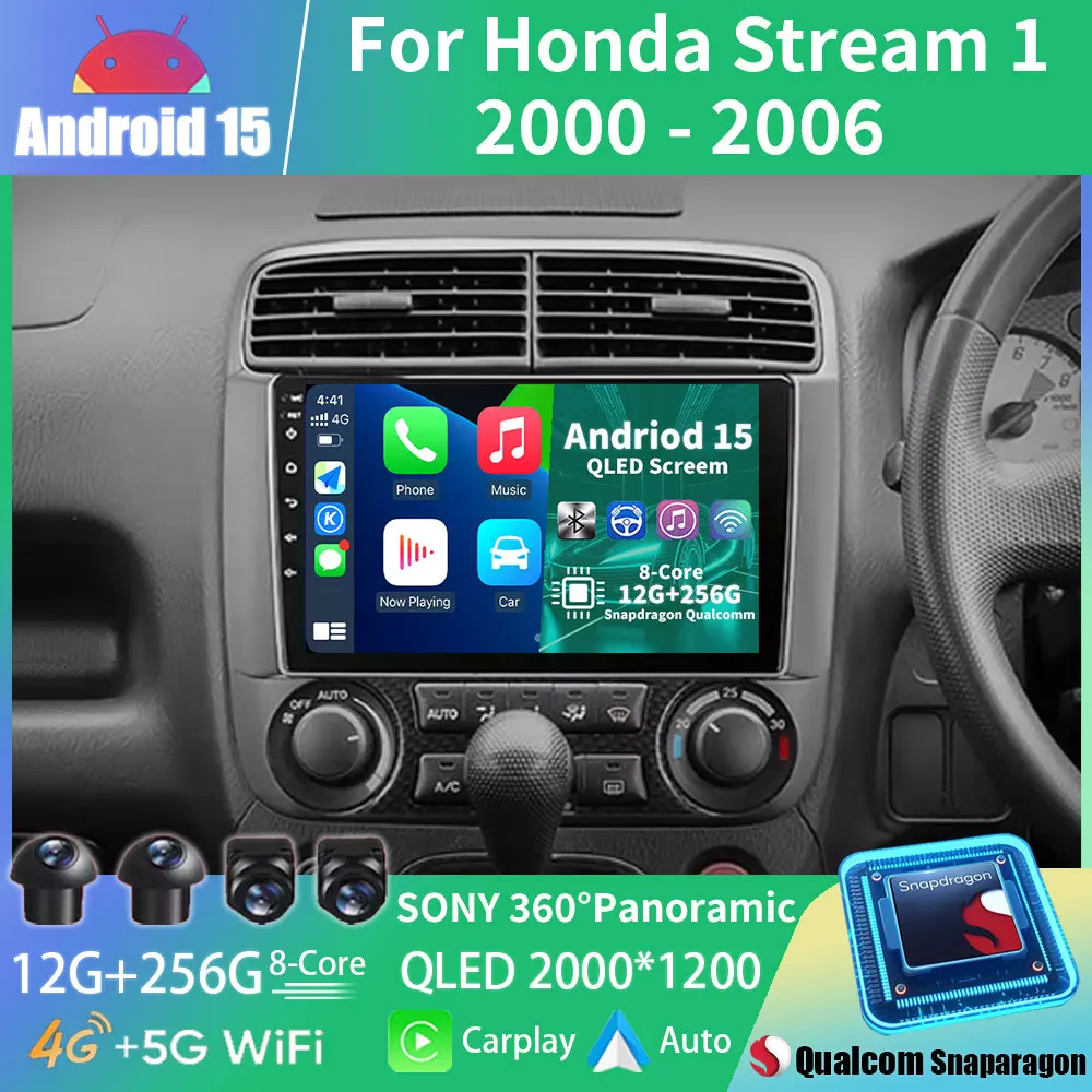 Android 15 Car Radio 2DIN For Honda Stream 1 2000 - 2006 Qualcomm GPS NAVI Head Unit Multimedia Stereo Video Player QLED 4G WIFI