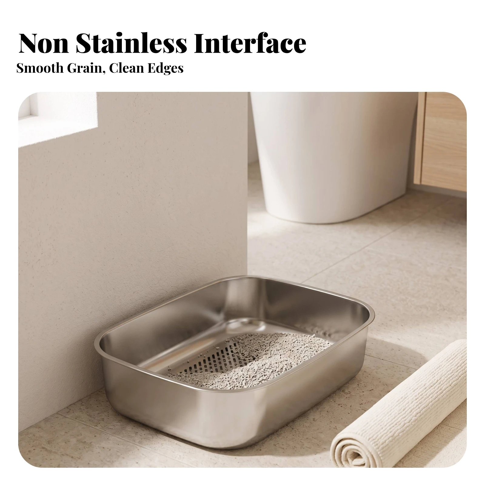 Stainless Steel Litter Box Odor-Resistant Litter Box with Sifting Tray Pet Supply Large Multi-Cat for Cats, Home