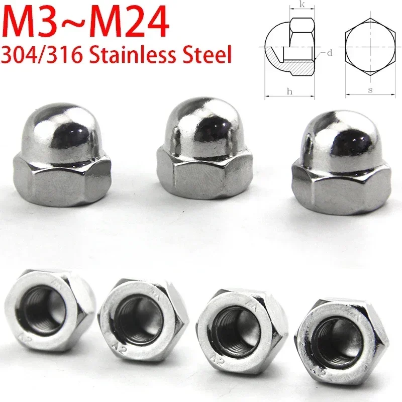 DIN1587 Acorn Cap Nuts 304/316Stainless Steel M3 M4 M5 M6 M8 M10 M12 M14~M24 Hexagon CapNuts For Corrosion Protection Blind Nuts