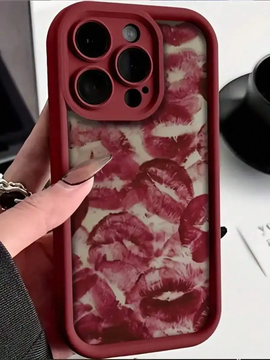 

Gray Background Black Lips Shock Absorbing Protective Phone Case for IPhone17/16 15/15 Pro Max/14/13/12/11/7/8/XS/11 Pro