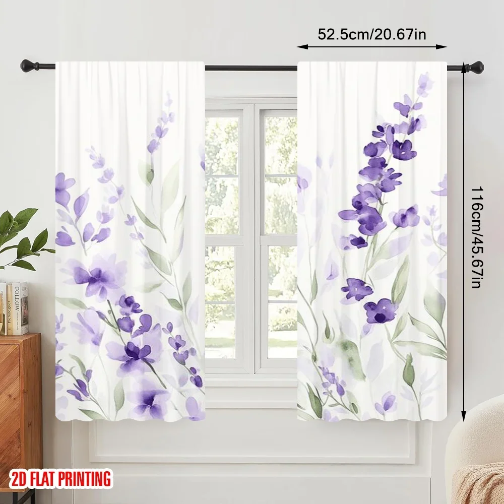 2pcs,2D plane printing Curtains Roller Blinds Lavender Blooms Polyester Woven (without rod) Art Deco Festive Use for Bedroom &