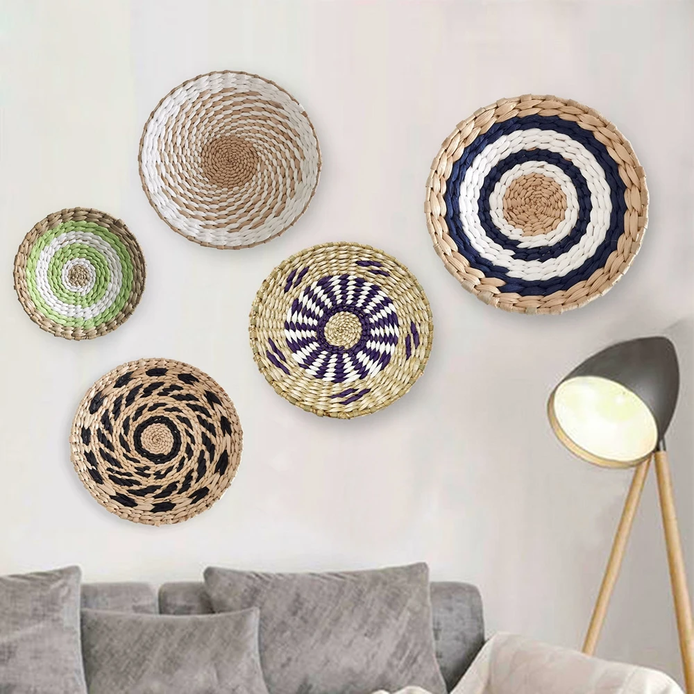 Seagrass Woven Wall Basket Decoration Crafts Natural Boho Fruit Bowl Rattan Hanging Decorative Ornaments For Home Living Room #