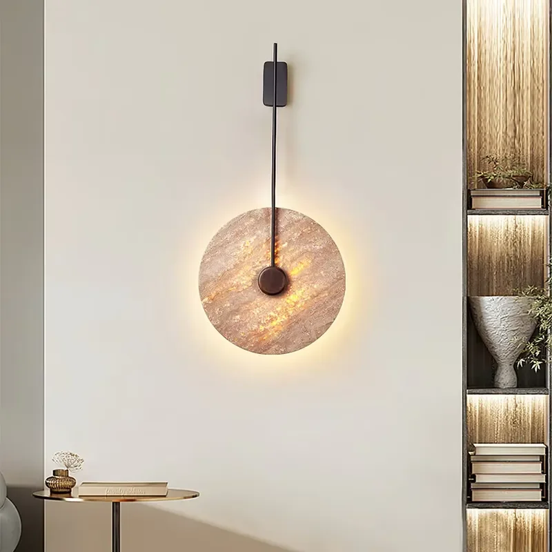 Minimalist Wabi-sabi Nordic Living Travertine Metal LED Wall Lamp Wholesale OEM Production Factory Direct Pendulum Stone