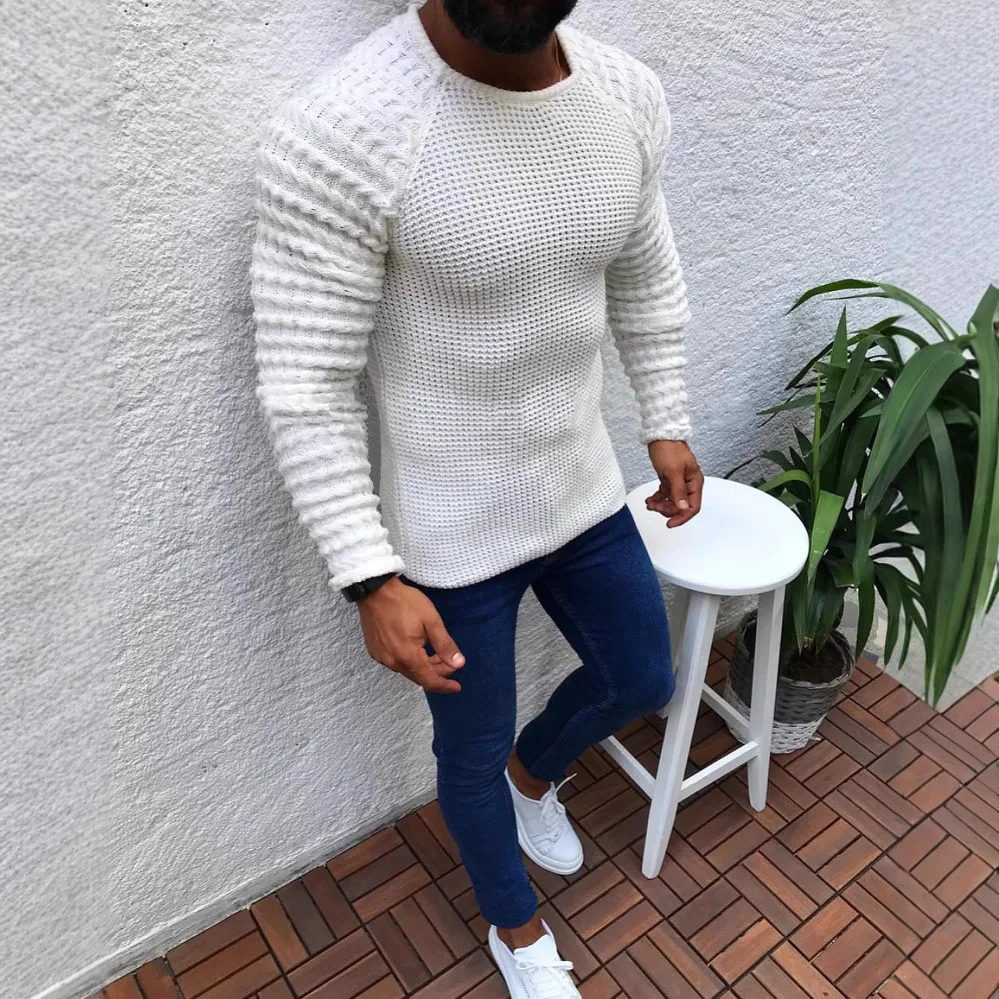 Sweater Men's Autumn And Winter Solid Color Slim-fit Long Sleeve Crew Neck Pullover Knitted Sweater