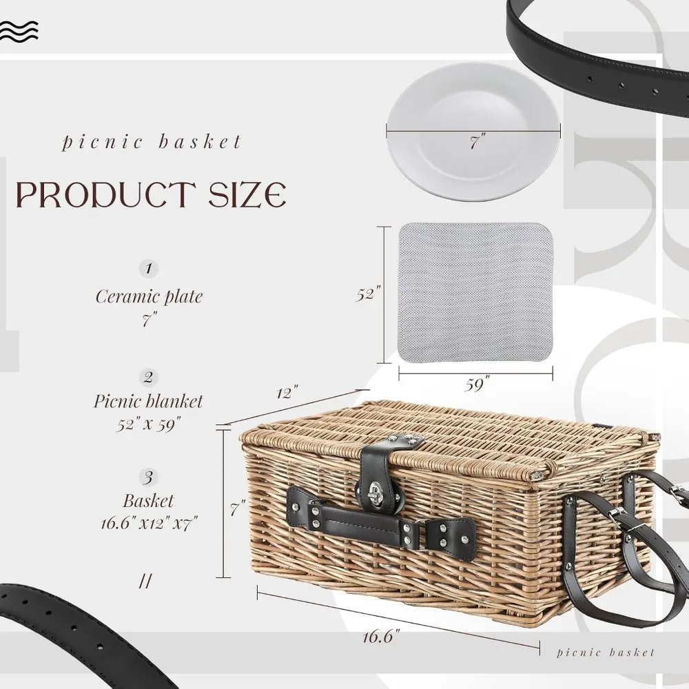 Picnic Basket Set for 4 with Waterproof Picnic Blanket and Insulated Cooler,