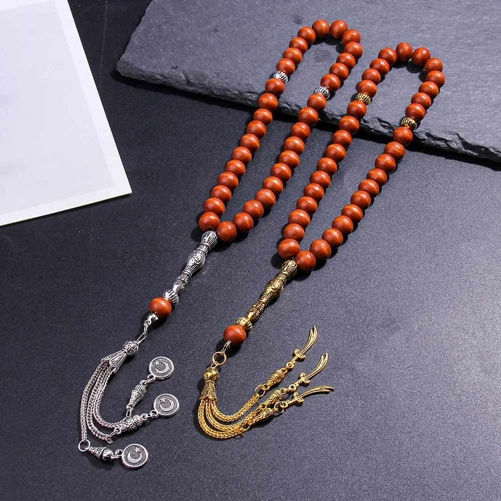 8×10mm Red Wooden Beads Prayer Bracelet Classic Star Moon Pendant Muslim Ramadan Festival Accessories Gift - Comes with Gift Box