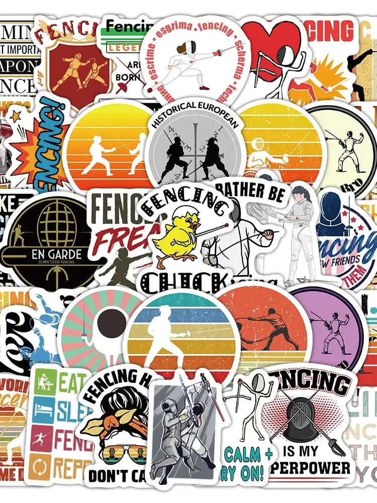 AliExpress FANLU 10/60PCS Fencing Cartoon Stickers Sports Graffiti Funny Contest DIY Decoration Luggage Laptop Guitar Car Bike Skateboard Toys