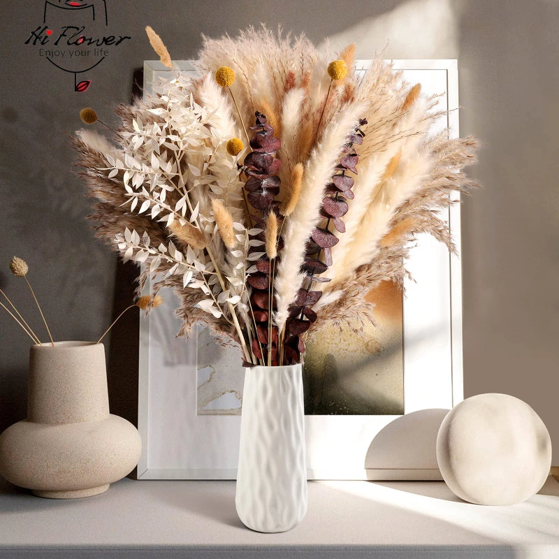 

89pcs Natural Dried Flowers Pampas Grass Bouquet Autumn Home Christmas Decoration Artificial Flower Bunny Tails Wedding Decor