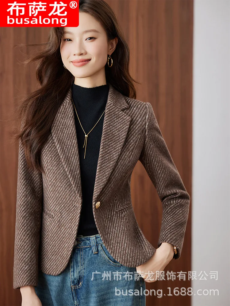 2025New بدلة على الموضة أنيقة المرأة عادية كم طويل سترة المهنية المرأة الرسمية سترة واحدة Workwear8683