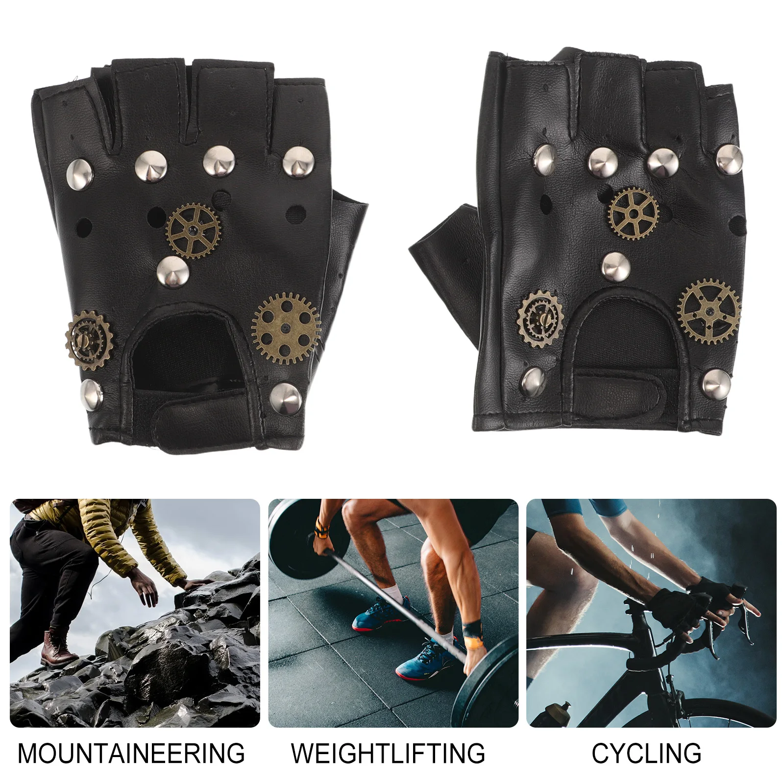 

1 Pair Fingerless Motorcycle Gloves Pu Half Finger Gothic Gloves Outdoor Riding Mitten For Men Women Retro Steampunk