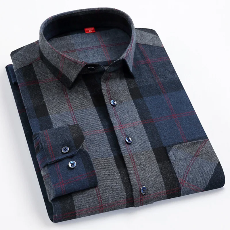 New in shirt  100%cotton brushed long sleeve shirts for man slim fit formal plain shirt casual striped designer plaid clothes