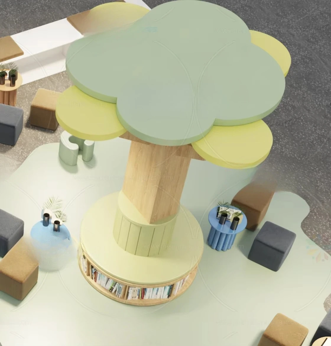 Wooden bookcase design Special-shaped bookshelf Floor-to-ceiling school library bookshelf