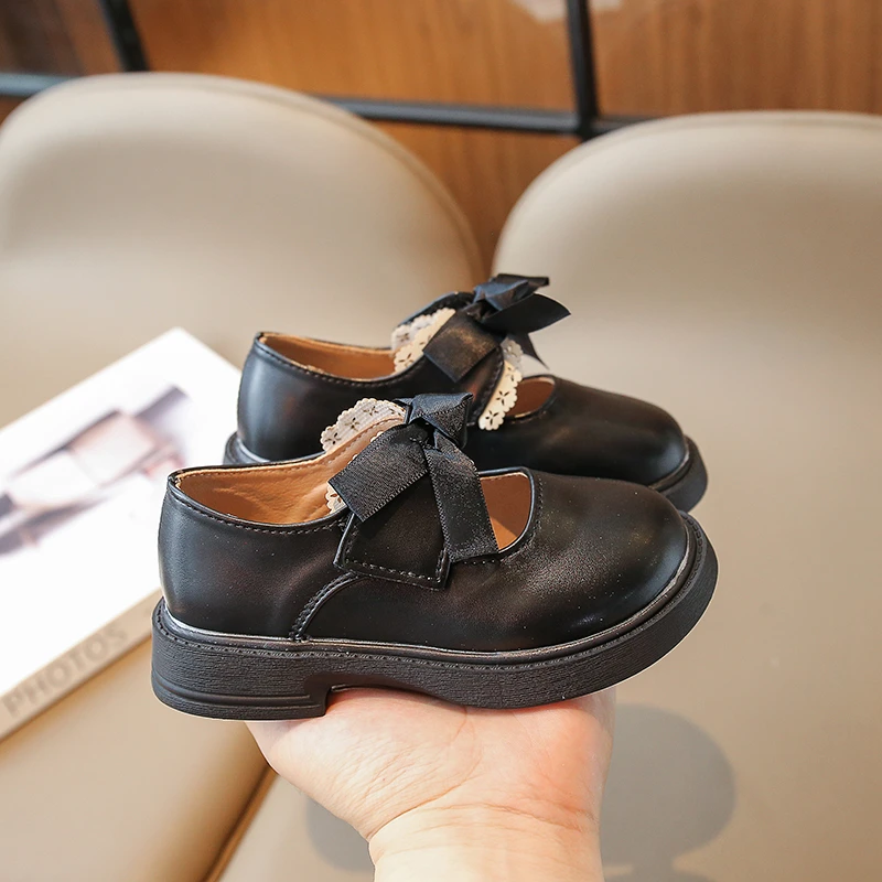 2-16 Years Old Children\'s Leather Shoes Beige Bow Soft Girls Baby Shoes Four Seasons Models Black Fashion Kids Baby Single Shoes