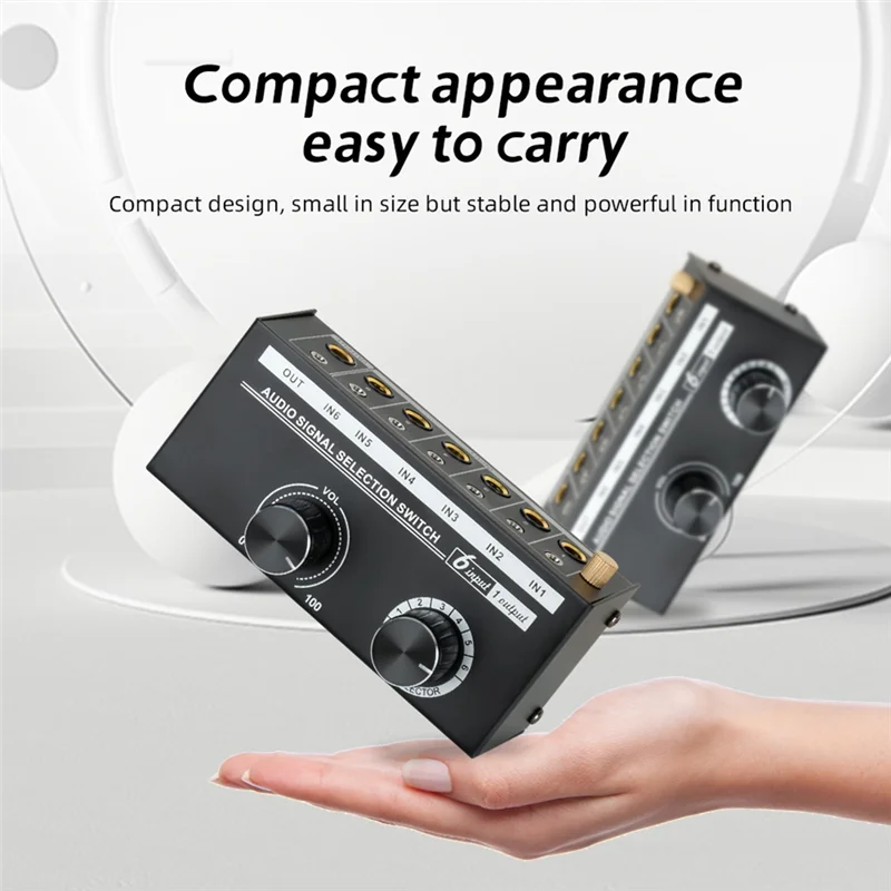 B68C Audio Switcher – 6-Wege 3,5/6,35 mm Stereo-Audio-Switch – Signalquelle Switcher Selector Splitter Box mit Line Controller