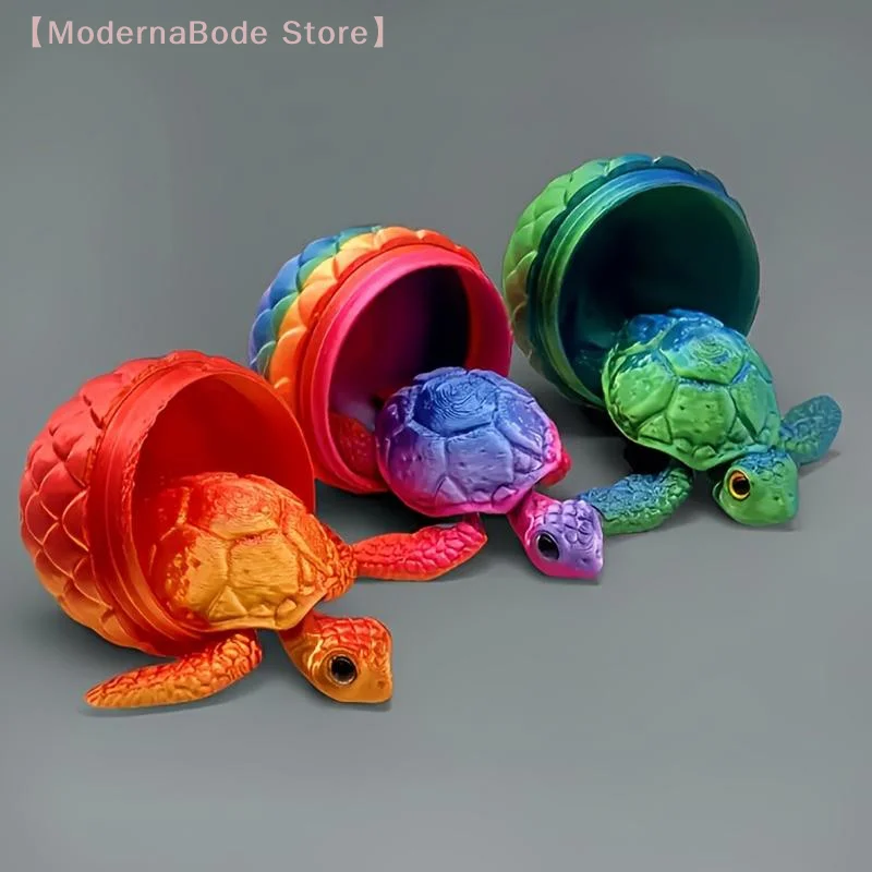 【M】Movable Sea Turtle Flexible Joint 3D Printed Sculpture With Eggs Fun Desk Ornament For Home Office Car Desk Decoration Gift