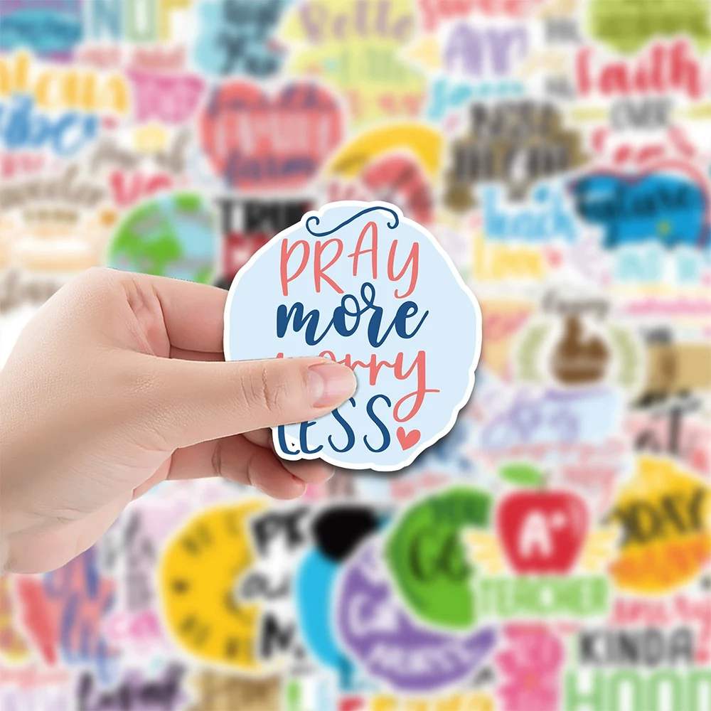 

10/30/50pcs Cute Cartoon Inspirational Phrases Aesthetic Stickers Graffiti Decals DIY Suitcase Phone Laptop PVC Sticker for Kids