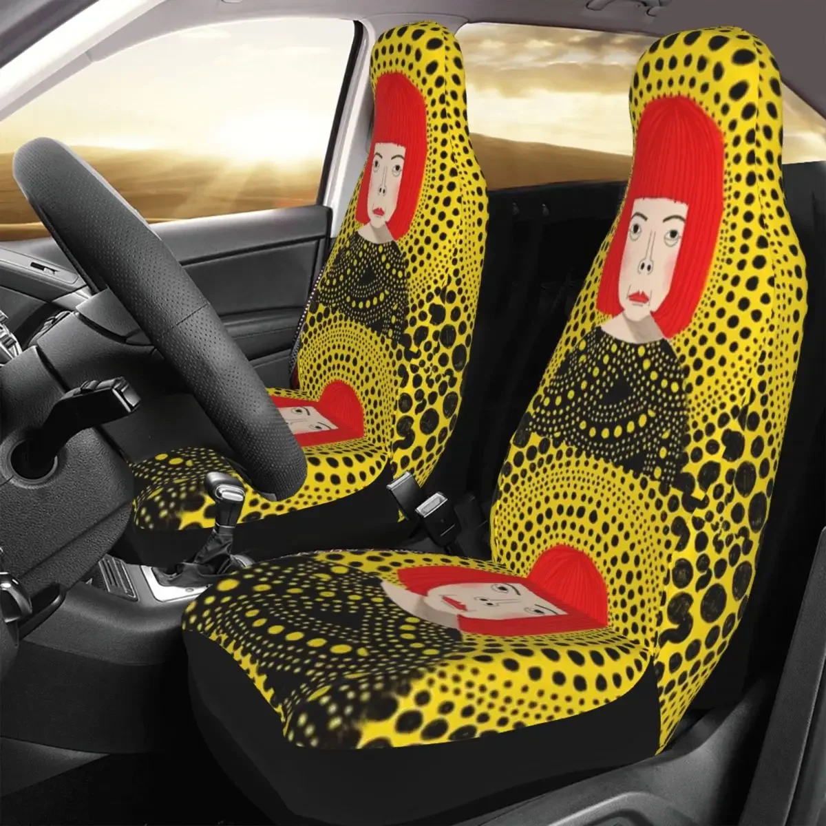 Yayoi Kusama Aesthetic Car Seat Cover Pumpkin Art Dots Automobiles Seat Covers Fit for Cars Auto Protector Accessories 2 PCS