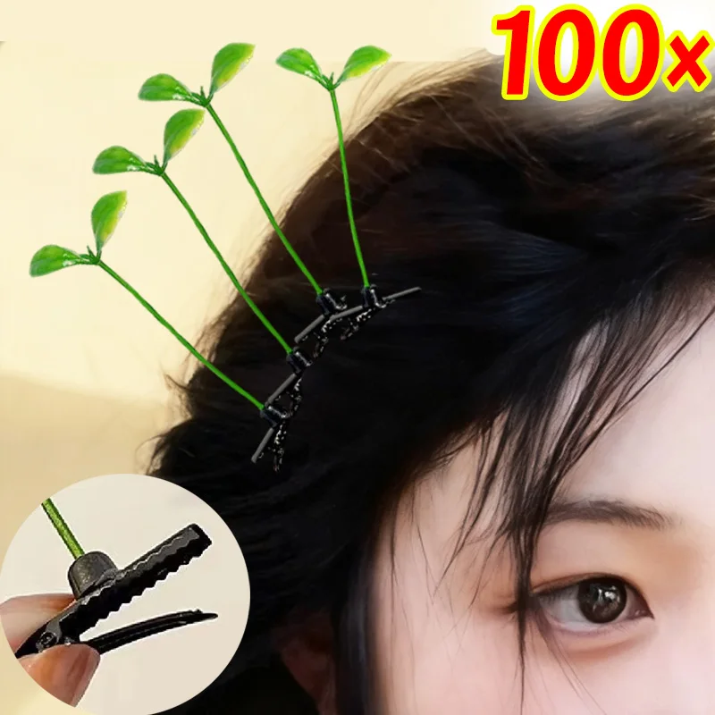 

5/100Pcs Cute Bean Sprouts Plants Hairclips Women Men Headdress Barrette Funny Cute Kids Grass Bangs Side Hairpins Wholesale