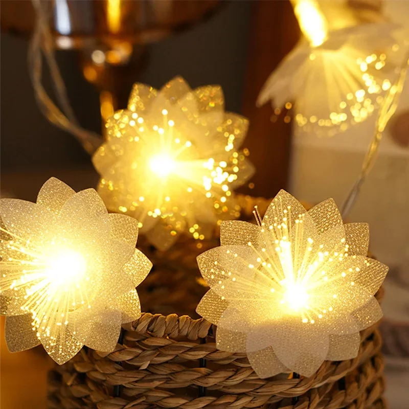 10/20Lights Fiber Optic Fairy Lights Christmas Flower String Light Waterproof Starburst Firework Light New Year Party Decoration