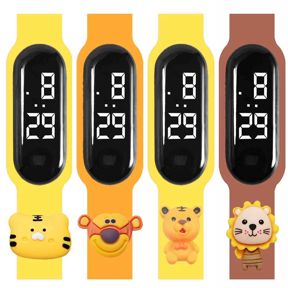 Boys LED Digital Watch Casual Fashion Sport Bracelet Cartoon Tiger Lion Children Watches Men Electronic Wrist Watch for Kids