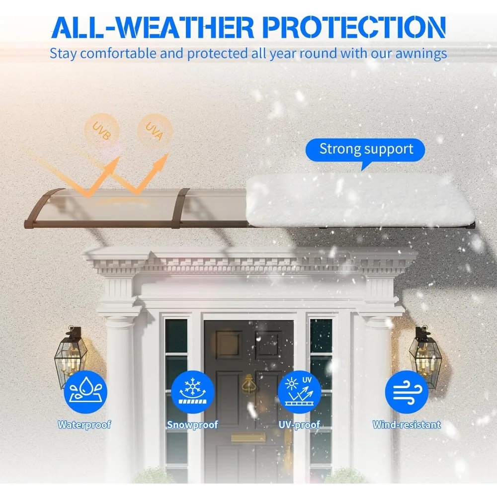 مظلة الباب الأمامي من البولي كربونات مقاس 32 × 40 بوصة، حماية من الأشعة فوق البنفسجية والمطر، نظام تصريف منفصل، مظلة الباب الخارجي #3