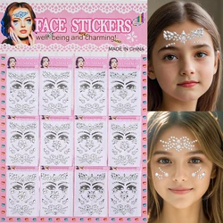 12pcs/set Children's Crystal Face Gems Stickers Butterfly Crown Flower Kids Tattoo Sticker Self-adhesive Body Makeup Face Jewelr