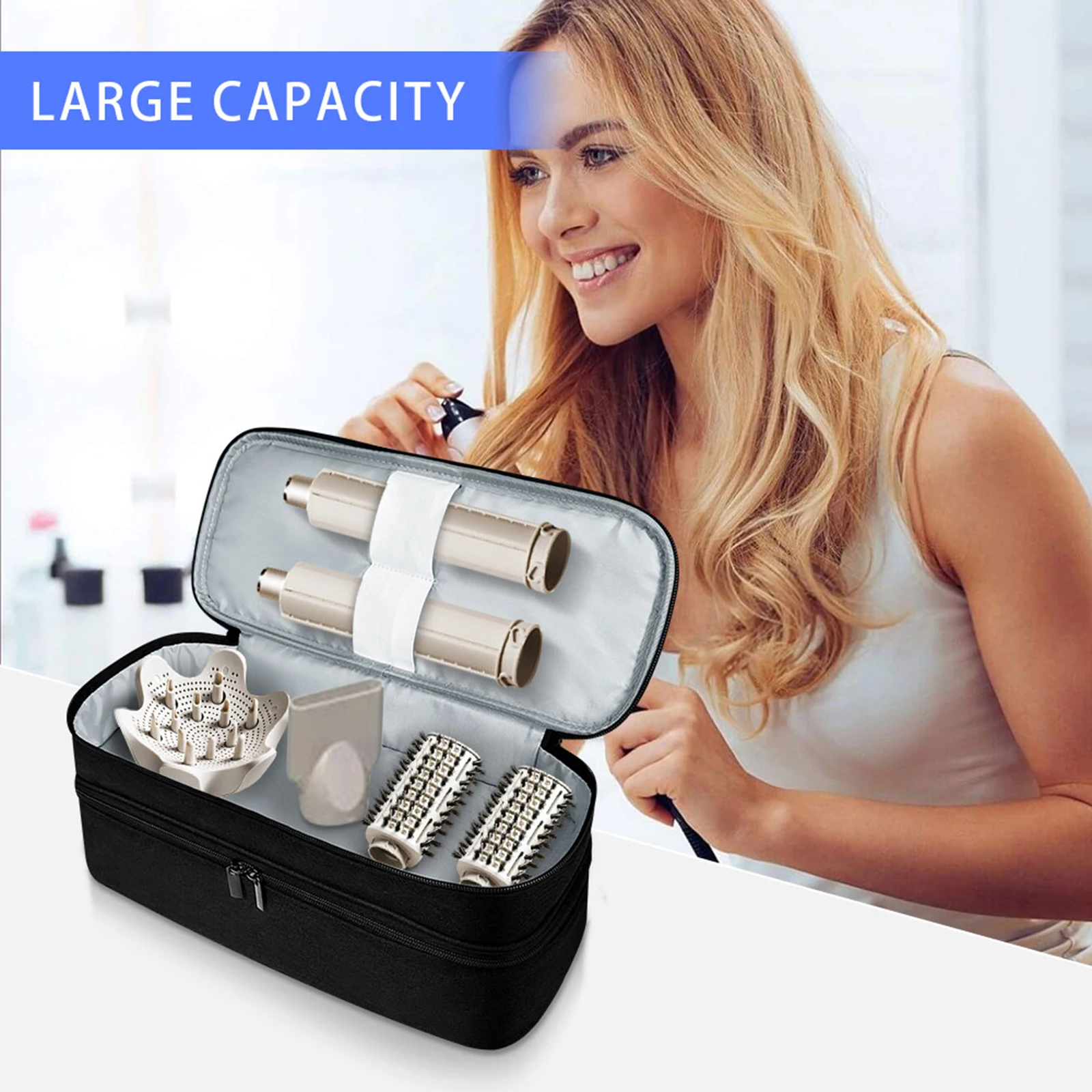 Double Layer Carrying Case Bag with Pockets Travel Storage Bag for Hair Tools Female Friends Hair Styler Attachments Mum Wife