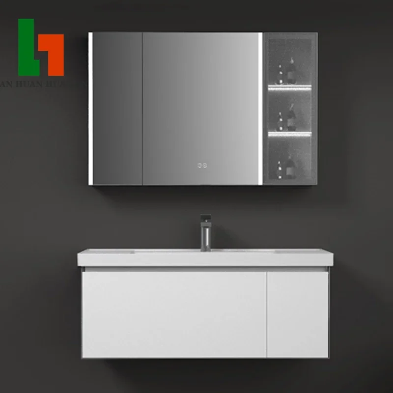 Modern Bathroom Vanity with Smart Mirror Water-Resistant Wooden Wall Cabinet Sink Smart Mirror Accessories Marble Countertop