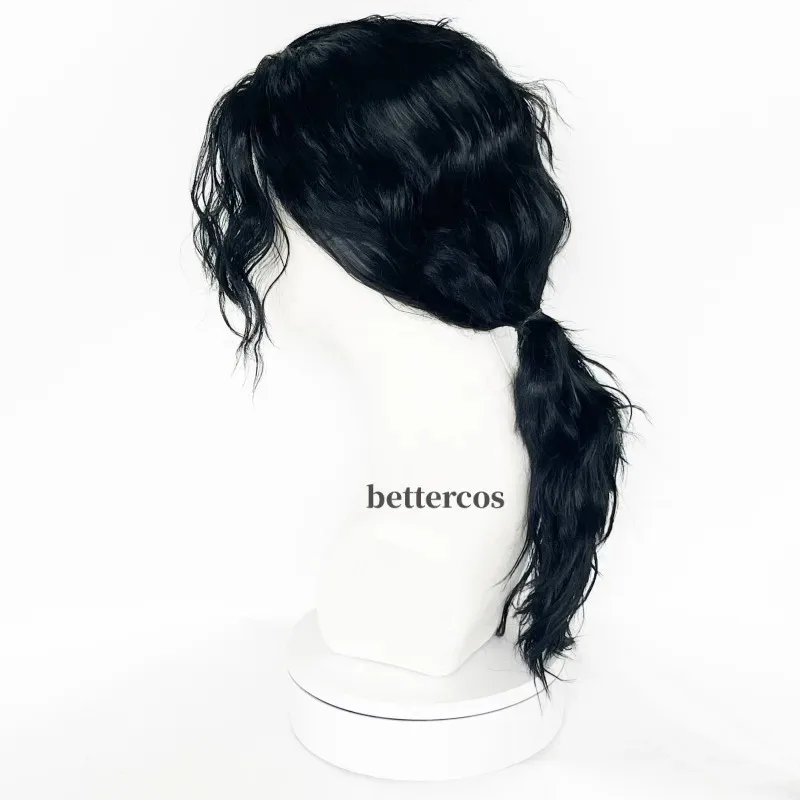 aa69마이클 코스프레 역할 놀이 중간 길이 곱슬 검은 머리 가발 할로윈 코스 가발