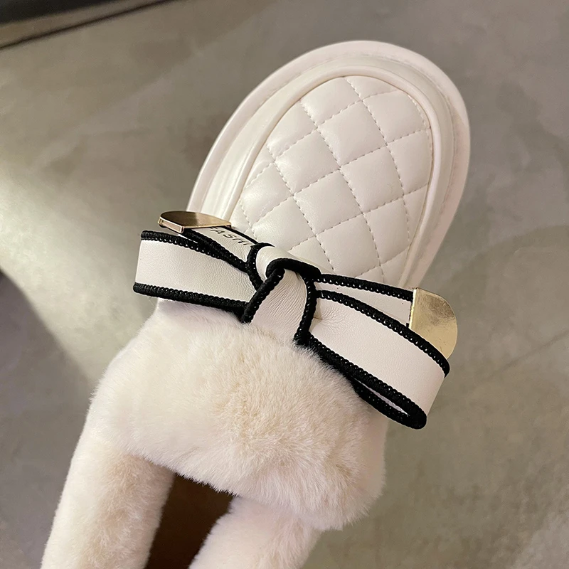 LazySeal Sweet Warm Winter Snow Boots PU Leather Shoe Women Female Plush Lining Warm Flat Heel Snow Booties Bow Knot Boots Women