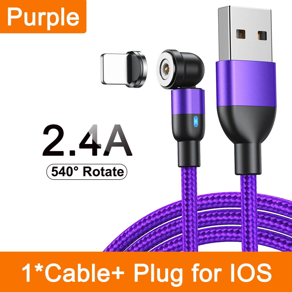 AUFU 540 Draaien Magnetische Type C Kabel 3 in 1 Snelle Oplaadkabel Voor iPhone Xiaomi Samsung Huawei Micro USB magneet Charge Wire