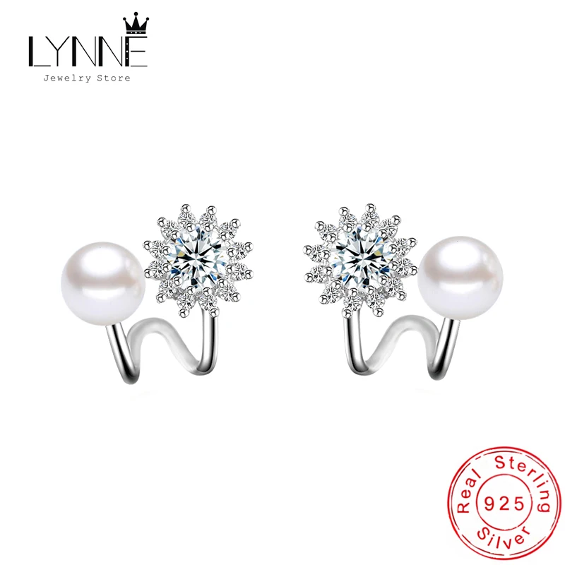 

New Fashion 925 Sterling Silver Sun Flower Zircon Stud Earrings Fine Freshwater Pearl Snowflake Clip Ear Stud Women Jewelry Gift