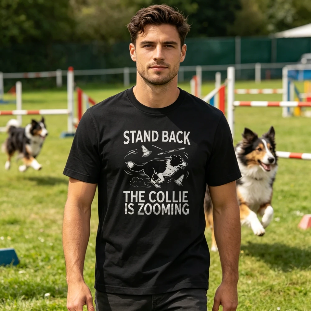 Border Collie Lover Gift T-Shirt Humorous Agility Course Fast Running Collie Zooming Quote Print Short Sleeve Men Women Shirt