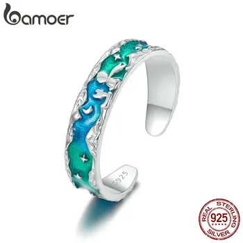 BAMOER 925 فضة خواتم خرافة ، الأمير الصغير والثعلب خواتم مفتوحة فريدة من نوعها لطيف مجوهرات هدايا للنساء SCR1021