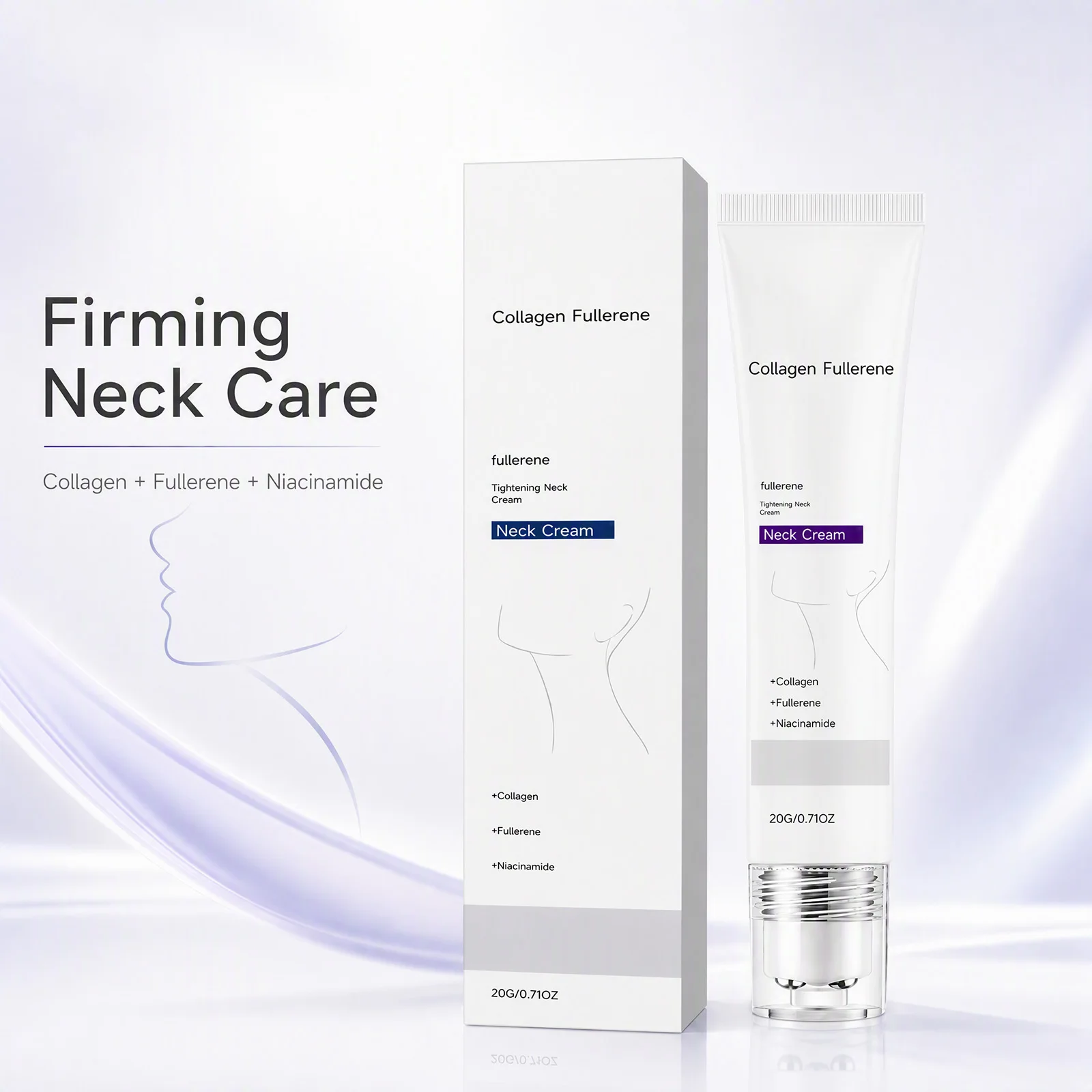 Roller‑ball Neck Cream Moisturizing Nourishing Collagen Fullerene Cream with Niacinamide for Smoothing Dry Rough Neck Skin Care