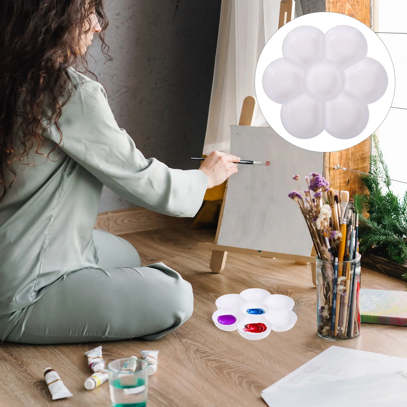 

4Pcs Pigment Trays Imitation Ceramic Plum Blossom Shape Portable Compact Painting Resistant for Watercolor