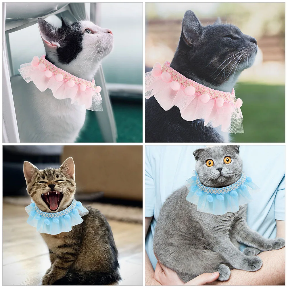 

2Pcs Adjustable Pet Cat Collar Lace Decorative Adorable Party Collar Comfortable Puppy Accessory Cat Accessory