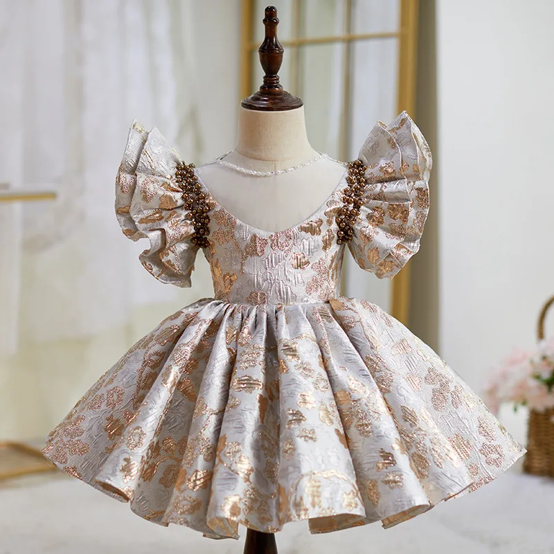 

2025 Beading Children's Princess Evening Gown Fashionable Flower Design Wedding Birthday Baptism Easter Eid Party Girls Dresses