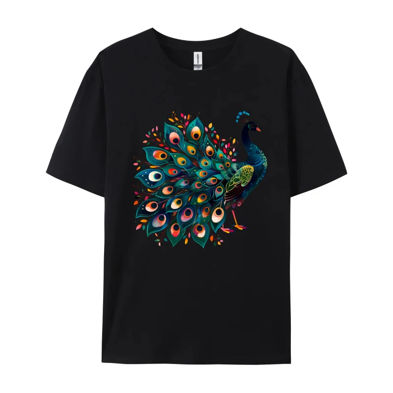 A Colorful Peacock Spread Its Wings T-shirts Summer 100% Cotton Fabric O-Neck Men's Tops T Shirt Tee-Shirts Special T Shirt