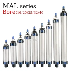 Air Pneumatic Cylinders Double Compressed Air Cylinder MAL Mini Bore 16/20/25/32mm 40mm Stroke 25/50/75/100 200 Single Lever