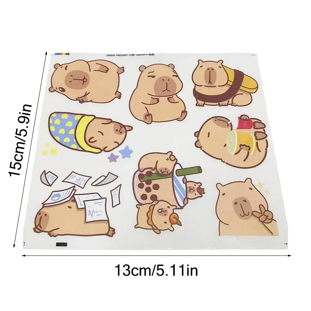 4Pcs/bag PET Capybara Sticker Stationery Waterproof Capybara Handbook Stickers Cartoon Scrapbooking DIY Decorative Stickers