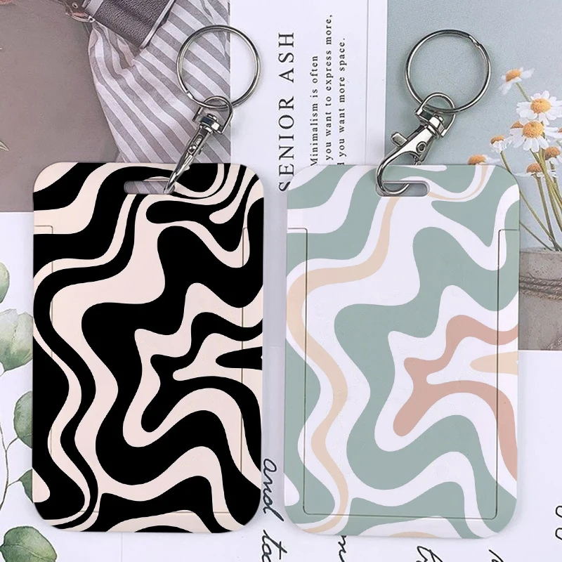 Liquid Swirl Retro Keychain Card Holder Abstract in Light Sage Light Blush Keychains Bank Bus ID Credit Cards Key Ring Chains