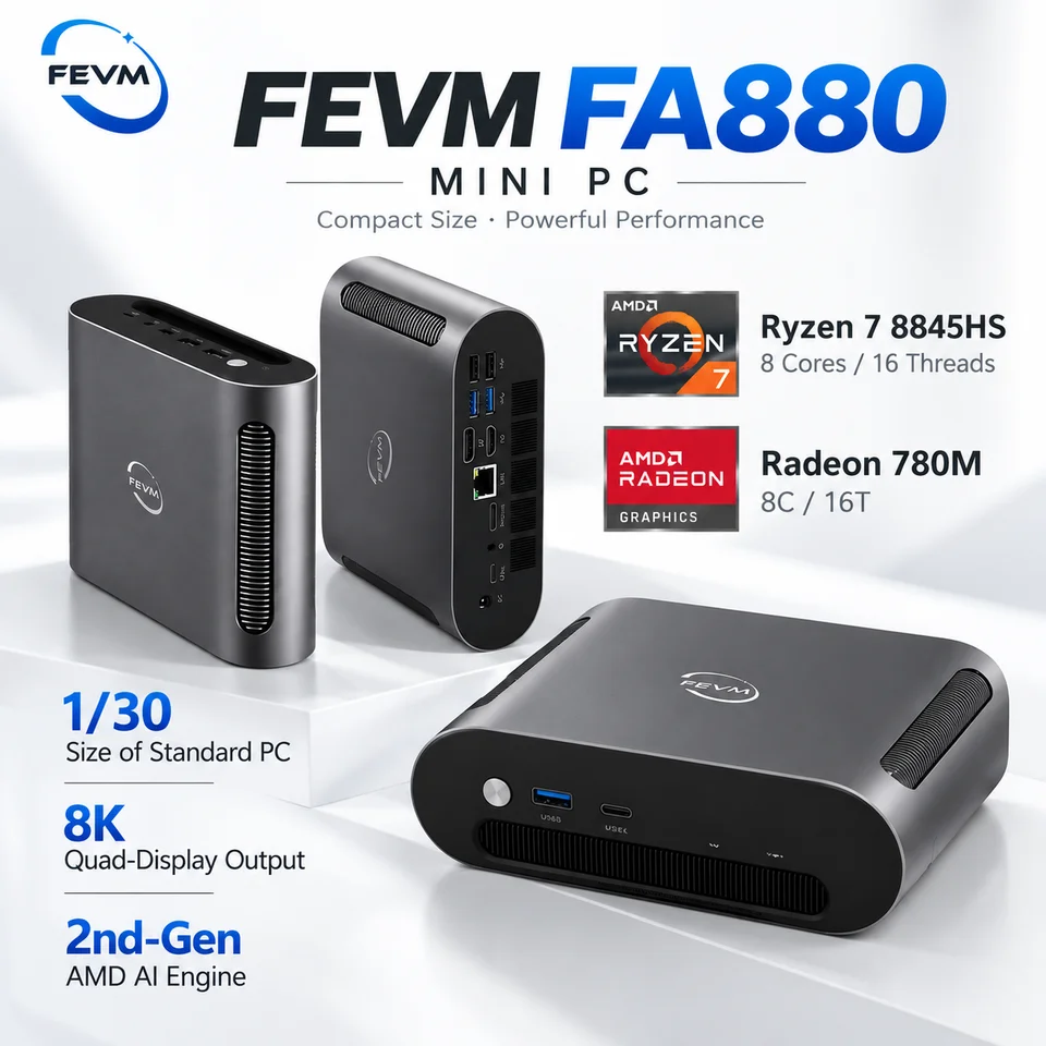 SZBOX FEVM FA880 Ryzen 7 8845HS MINI PC Laptop Windows 11 Pro DDR5